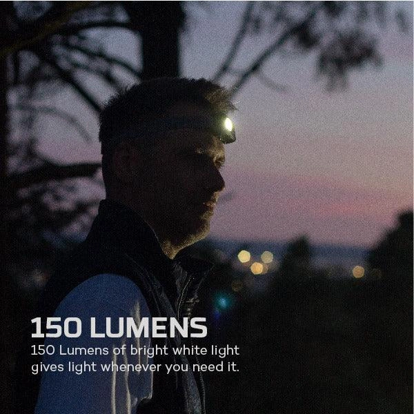 Foco 150: ¡Ilumina tu mundo! Potente linterna frontal para aventuras épicas. Visibilidad perfecta en cualquier situación.